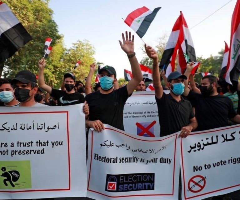 Demonstrations denouncing election results in Iraq. Demonstrations denouncing election results in Iraq.