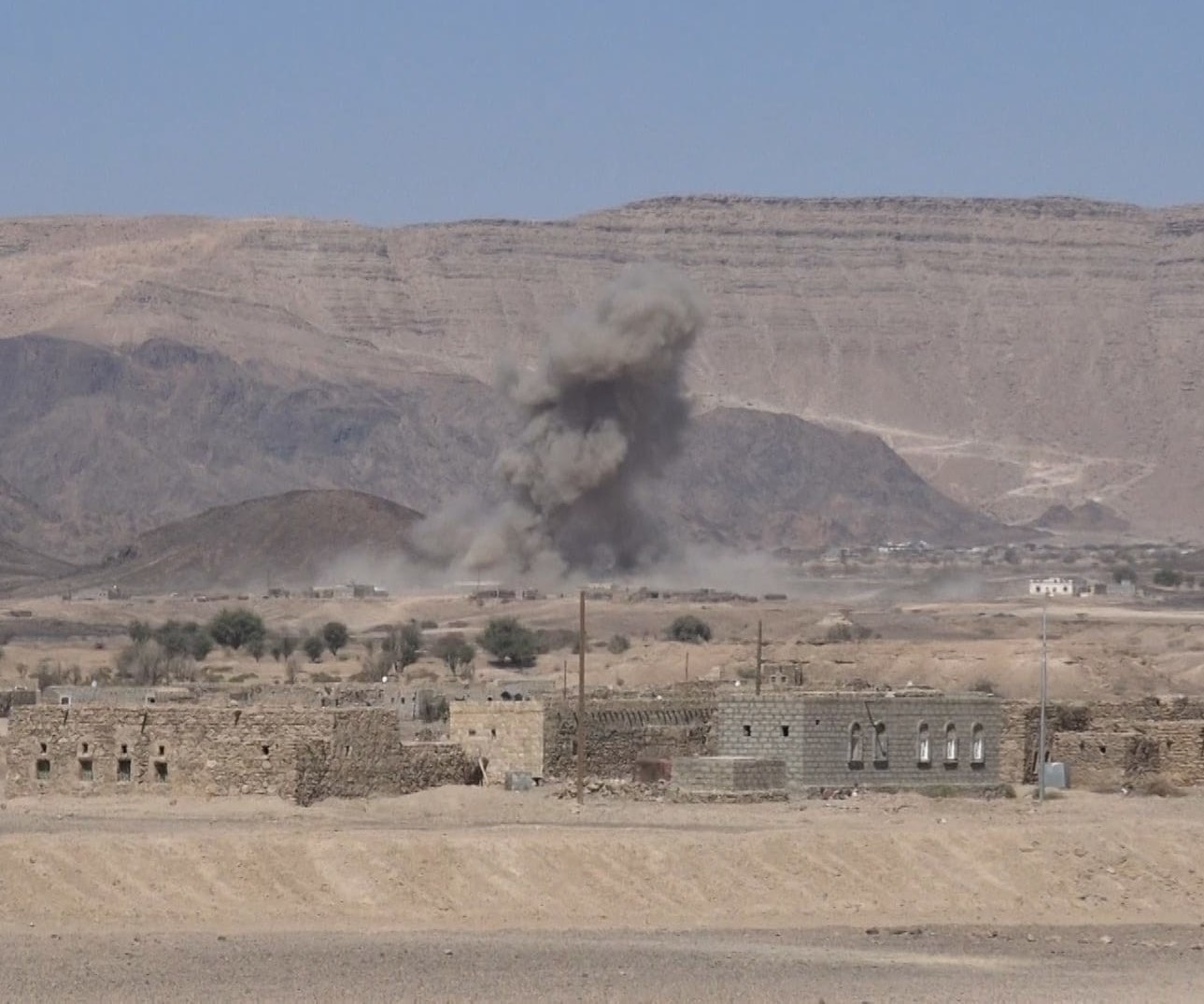 A Saudi coalition airstrike on Marib, Yemen A Saudi coalition airstrike on Marib, Yemen