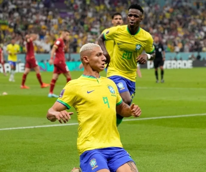 Brazil's Richarlison celebrates after scoring his side's second goal at the Lusail Stadium in Lusail, Qatar, Thursday, Nov. 24, 2022 (AP Photo) Brazil's Richarlison celebrates after scoring his side's second goal at the Lusail Stadium in Lusail, Qatar, Thursday, Nov. 24, 2022 (AP Photo)