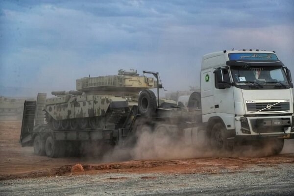 Tanks being transported to their drills in the armored strike force