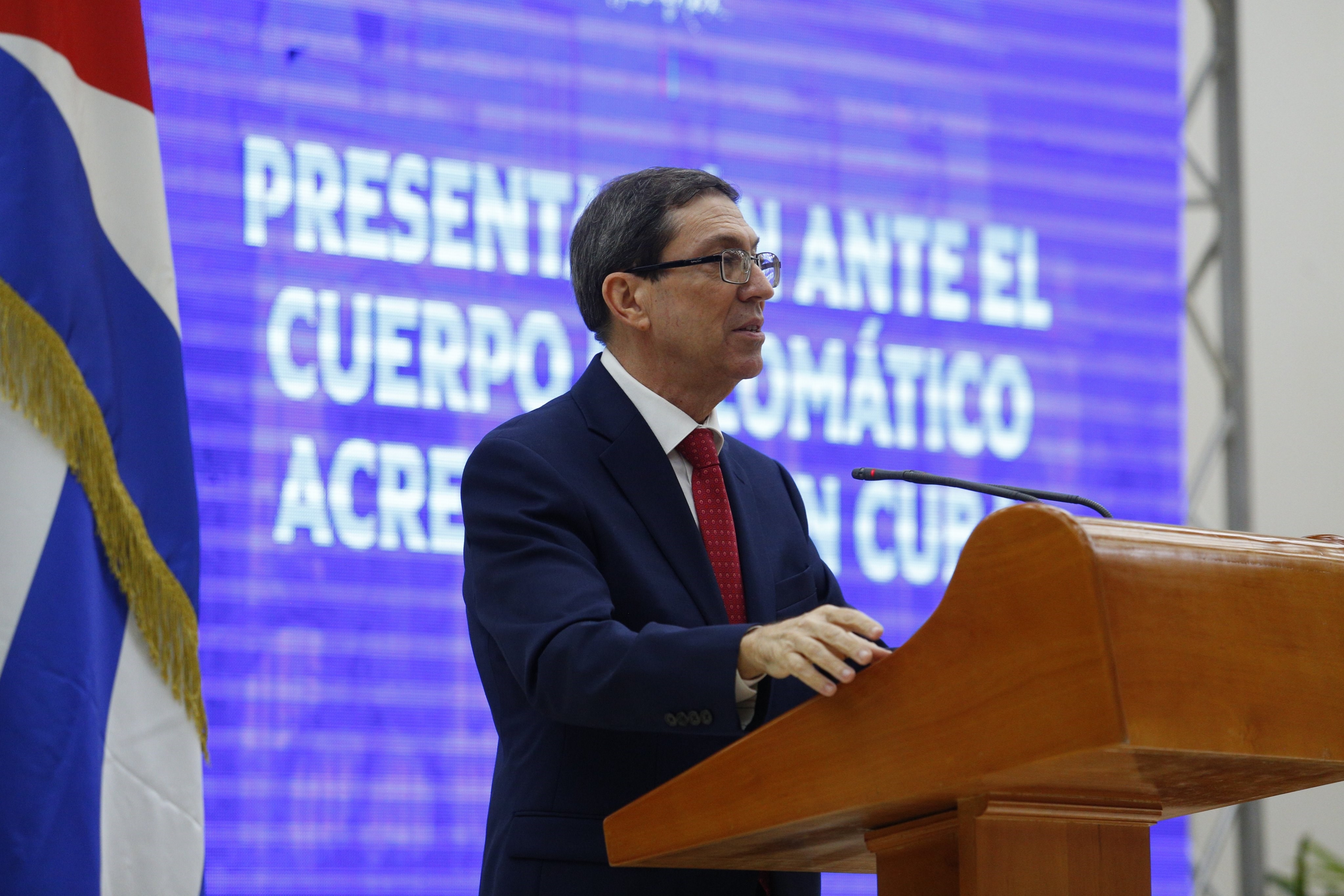 Cuban foreign minister Bruno Rodríguez Parrilla during a presentation before the diplomatic corps in Havava on November 10, 2021 