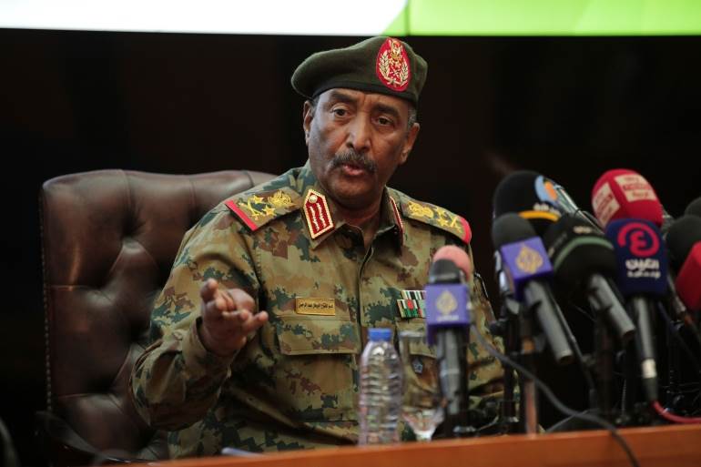 Sudan's top army general, Abdel Fattah al-Burhan, holds a press conference at the General Command of the Armed Forces in Khartoum on October 26, 2021 (Credit: AP)
