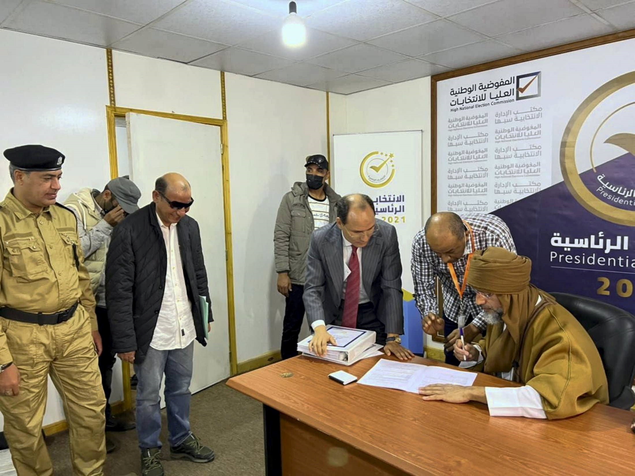 Saif al-Islam Gaddafi registers in Sabha as a presidential candidate for the Dec. 24 election on November 14, 2021 (Credit: Reuters)