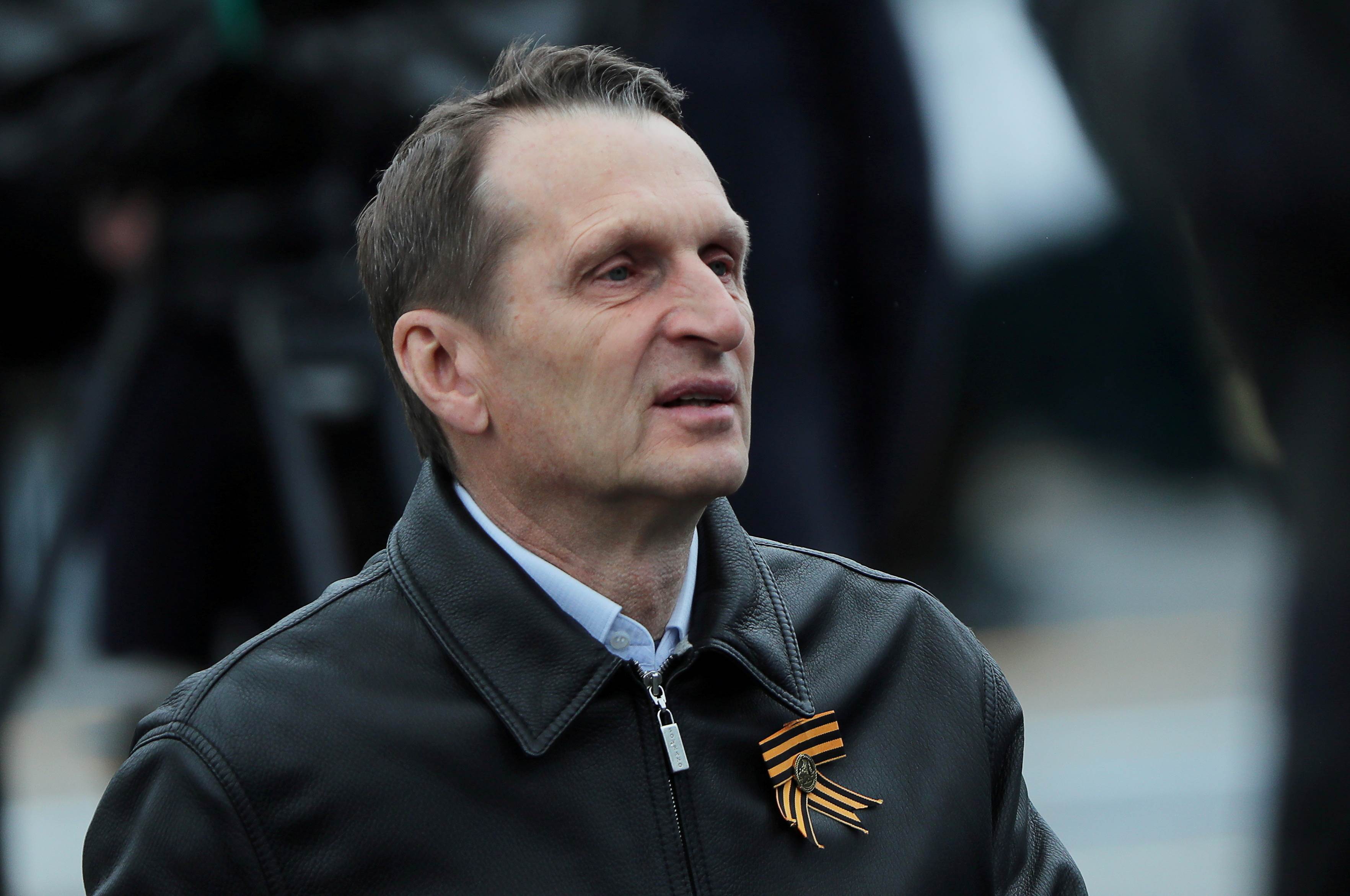 Sergei Naryshkin, head of Russia’s foreign intelligence agency, in Red Square in central Moscow, Russia May 9, 2021 (Credit: Reuters)