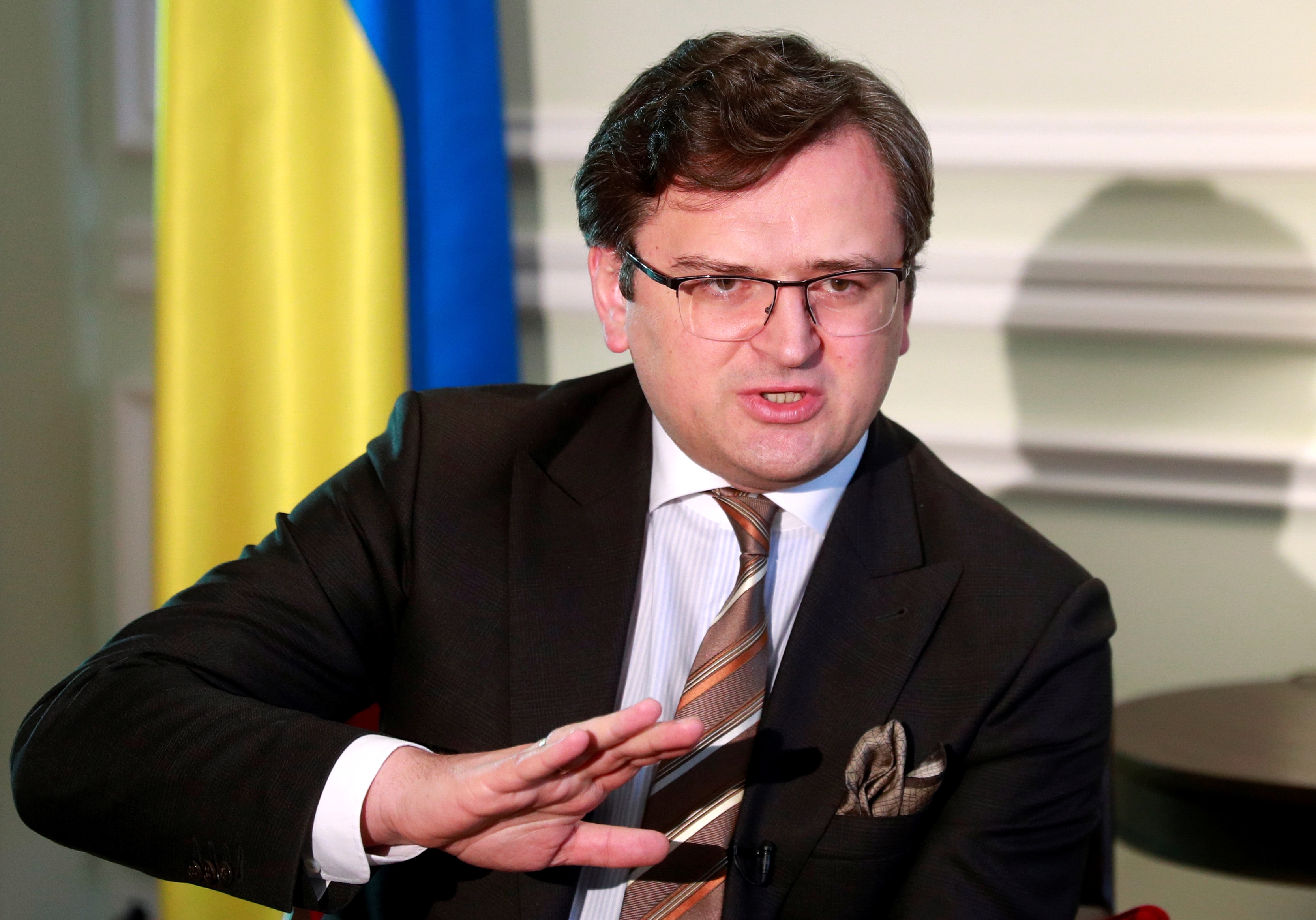 Ukraine's Foreign Minister Dmytro Kuleba speaks during an interview with Reuters in Kyiv, Ukraine April 21, 2021 (Credit: Reuters)