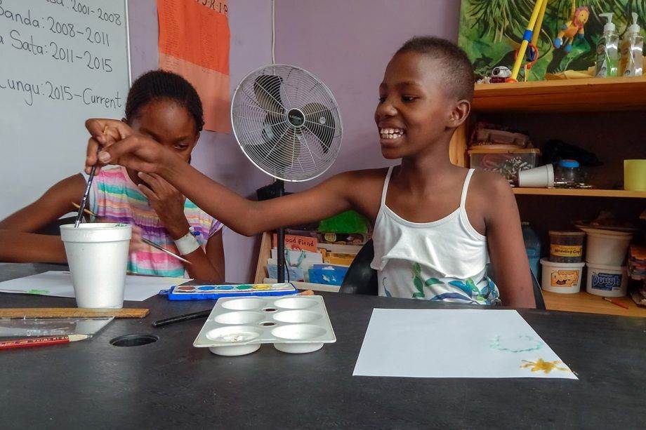 Zambian children cancer patients paint dreams to decorate Russian space rocket