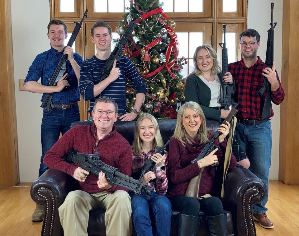 US Congressman Thomas Massie, posing in a Christmas photo with his family