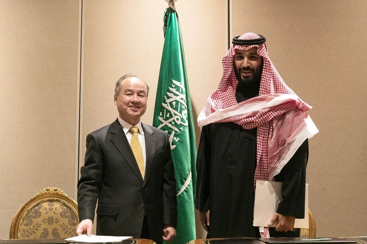 Saudi Crown Prince Mohammed bin Salman with SoftBank CEO Masayoshi Son