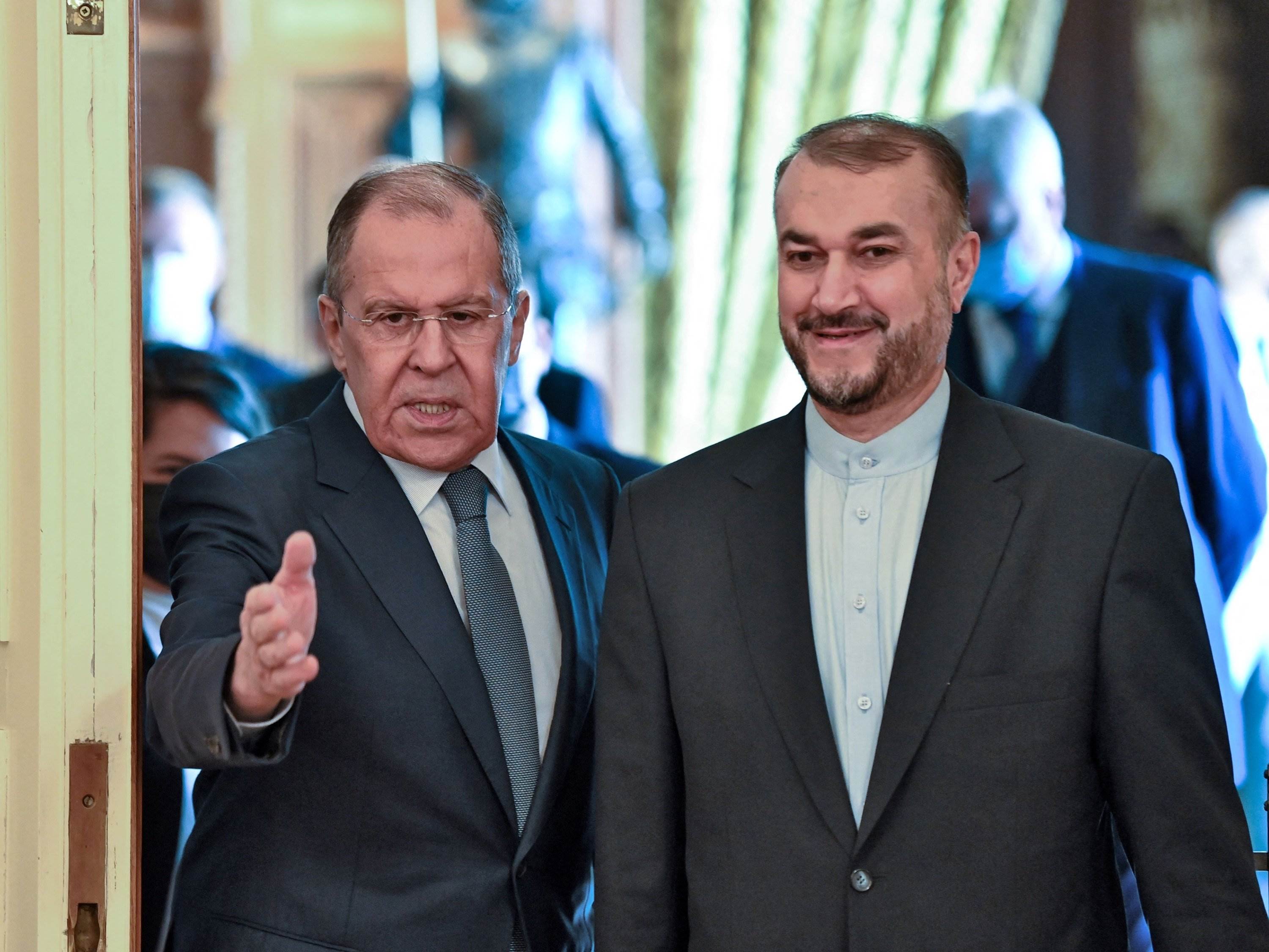 The Russian Foreign Minister welcoming his Iranian counterpart before their meeting in Moscow on October 6, 2021