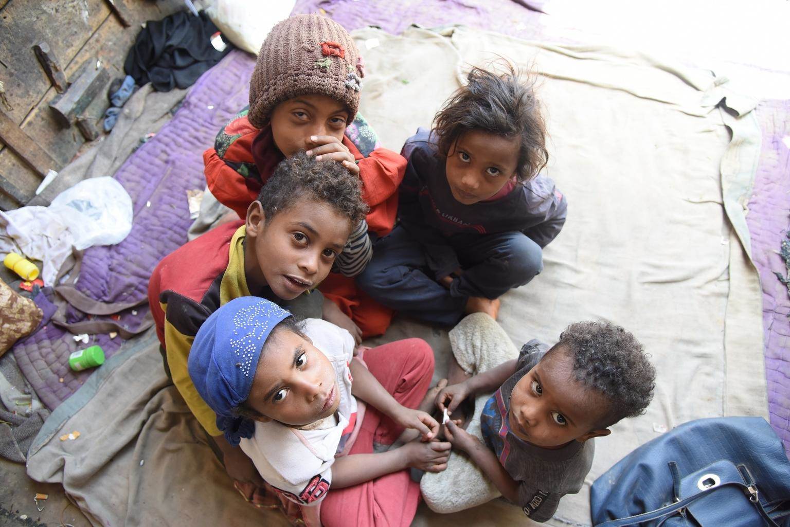 Yemeni refugee children in Al-Kharaib, Sanaa