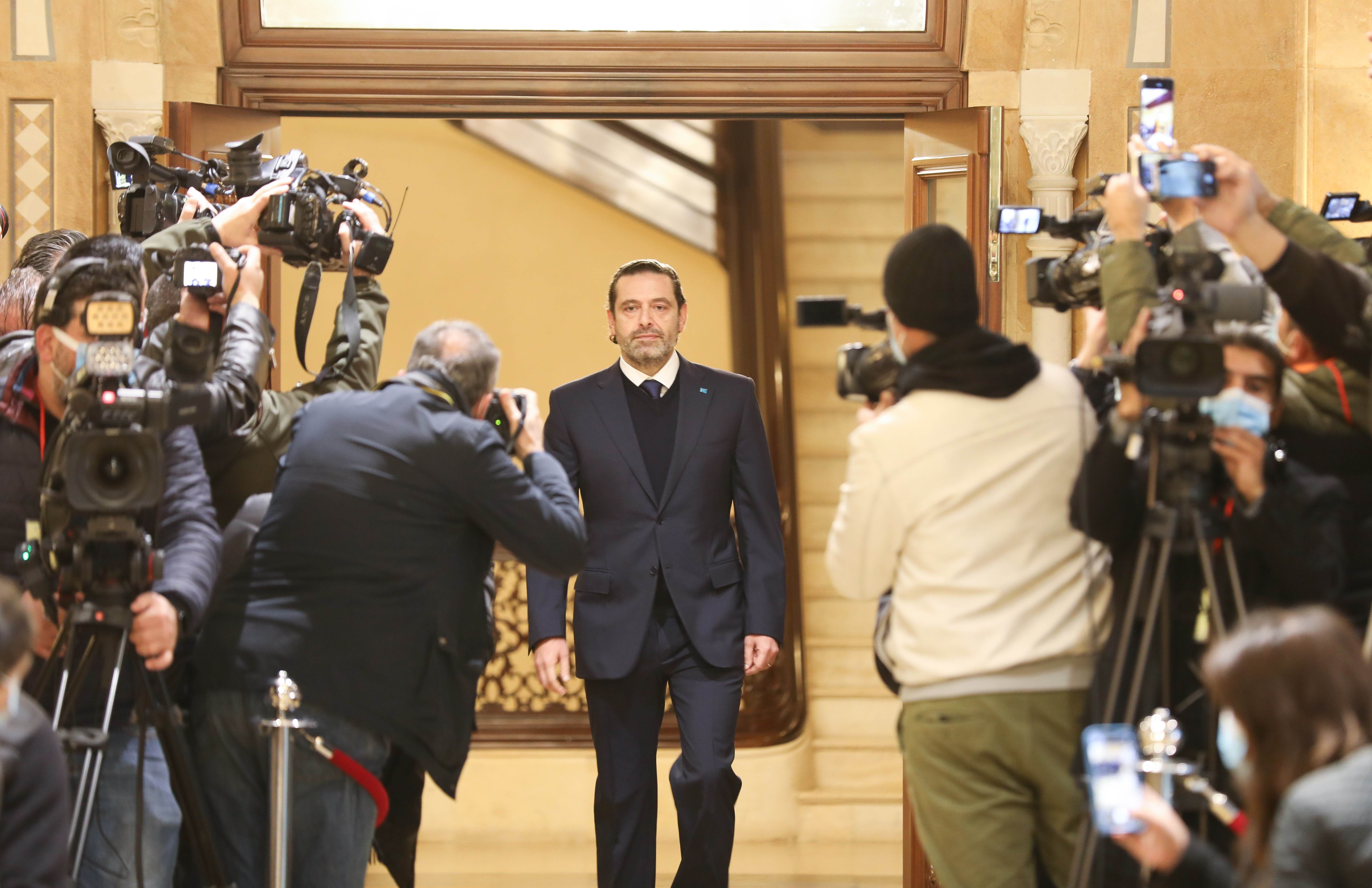 Lebanon's ex-PM Hariri in a press conference in Beirut on January 24, 2022 (AFP)