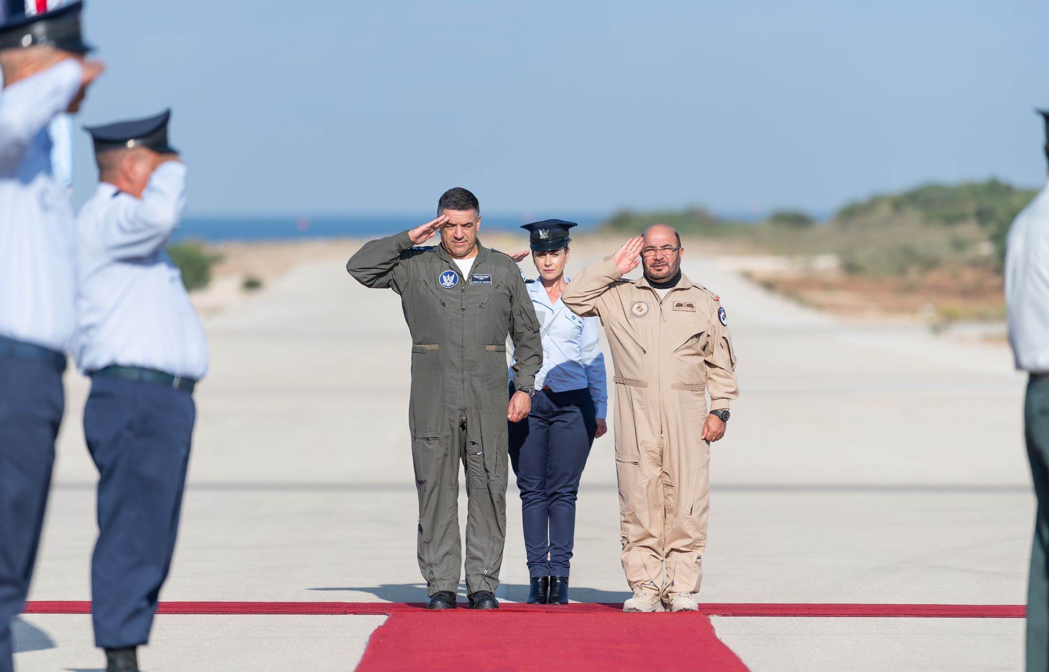 Israeli air force commander Amikam Norkin with his UAE counterpart Ibrahim Al Alawi in occupied Palestine on October 25, 2021