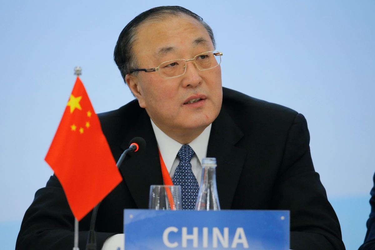 Zhang Jun at a UN Security Council meeting in 2020. (AFP)
