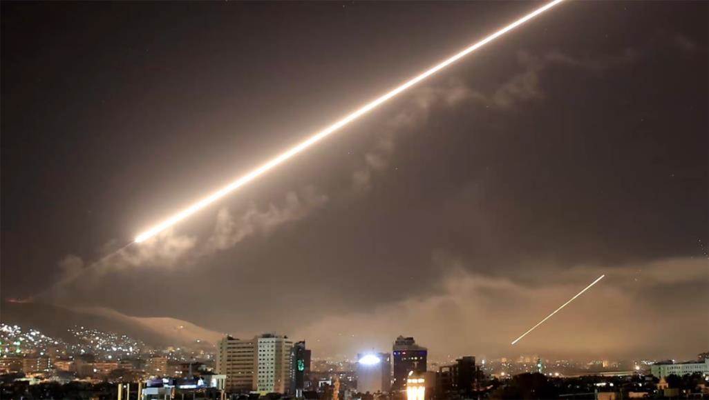 Syrian air defenses intercepting Israeli rockets