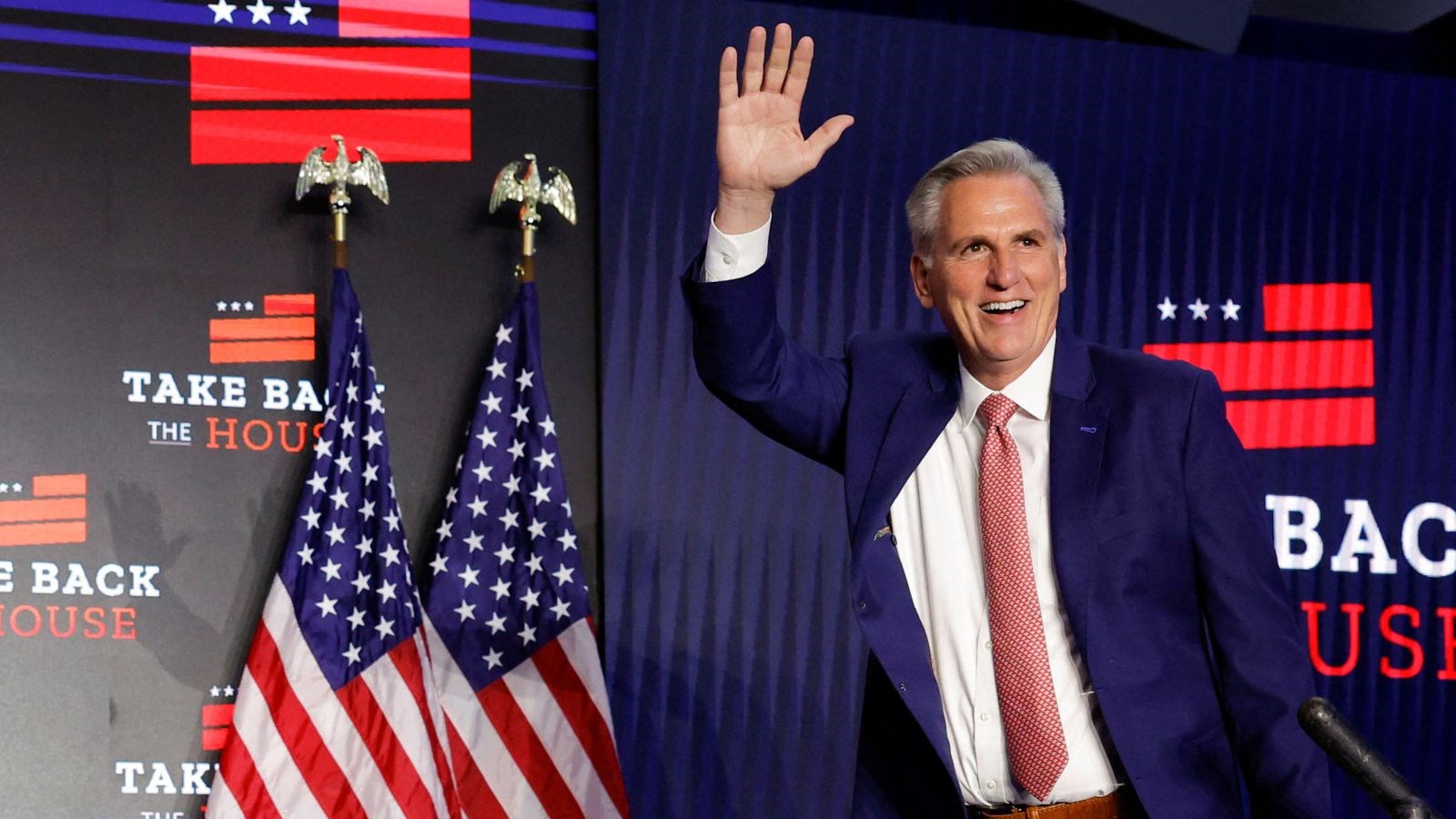 House leader Kevin McCarthy celebrates the win (Sky News)
