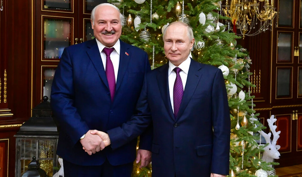 Russian president Vladimir Putin and Belarusian president Alexander Lukashenko (AP)
