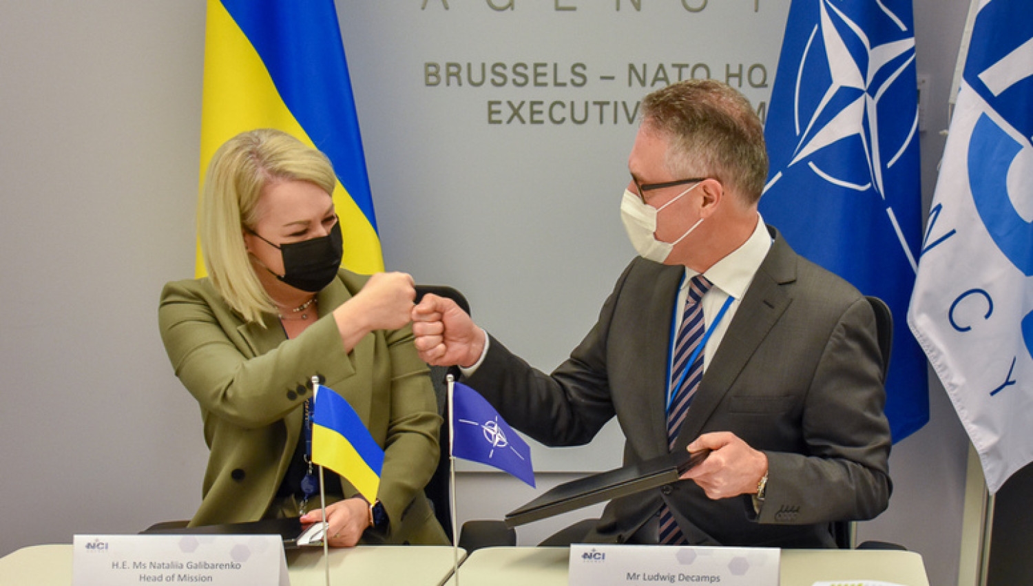 Ukrainian ambassador Natalia Galibarenko and NATO Chief Operating Officer Ludwig Decamps