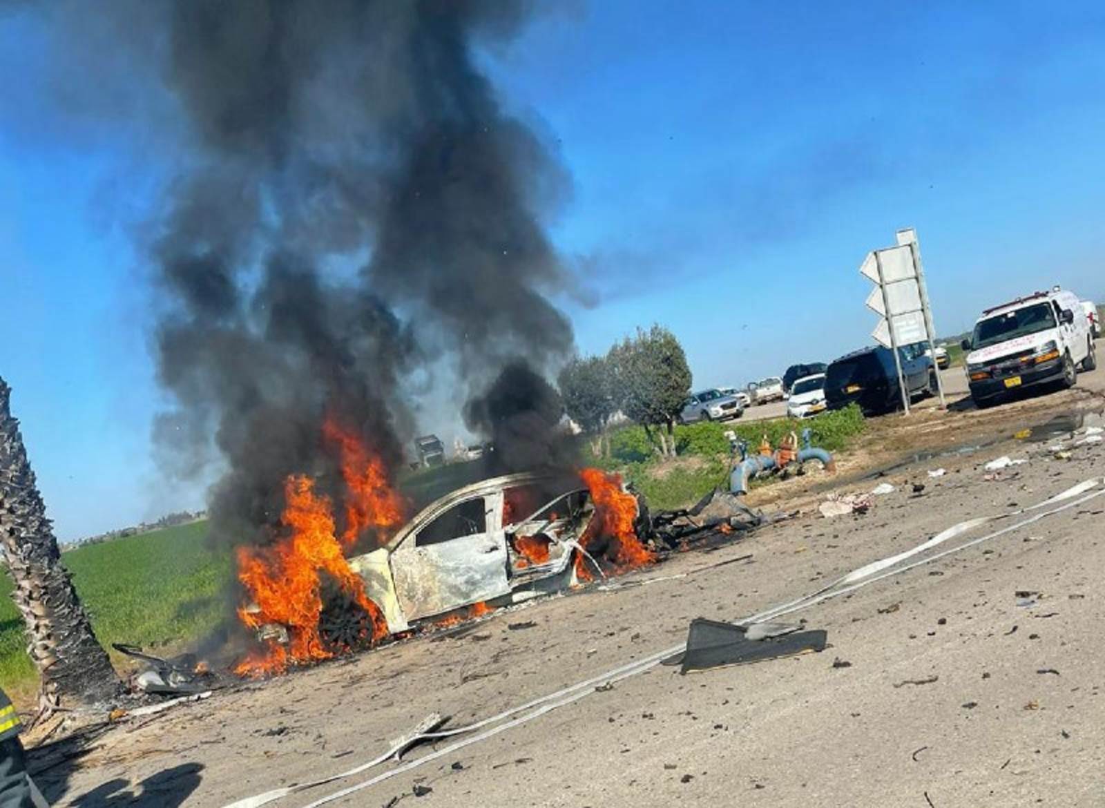  A car explodes at the entrance to the 