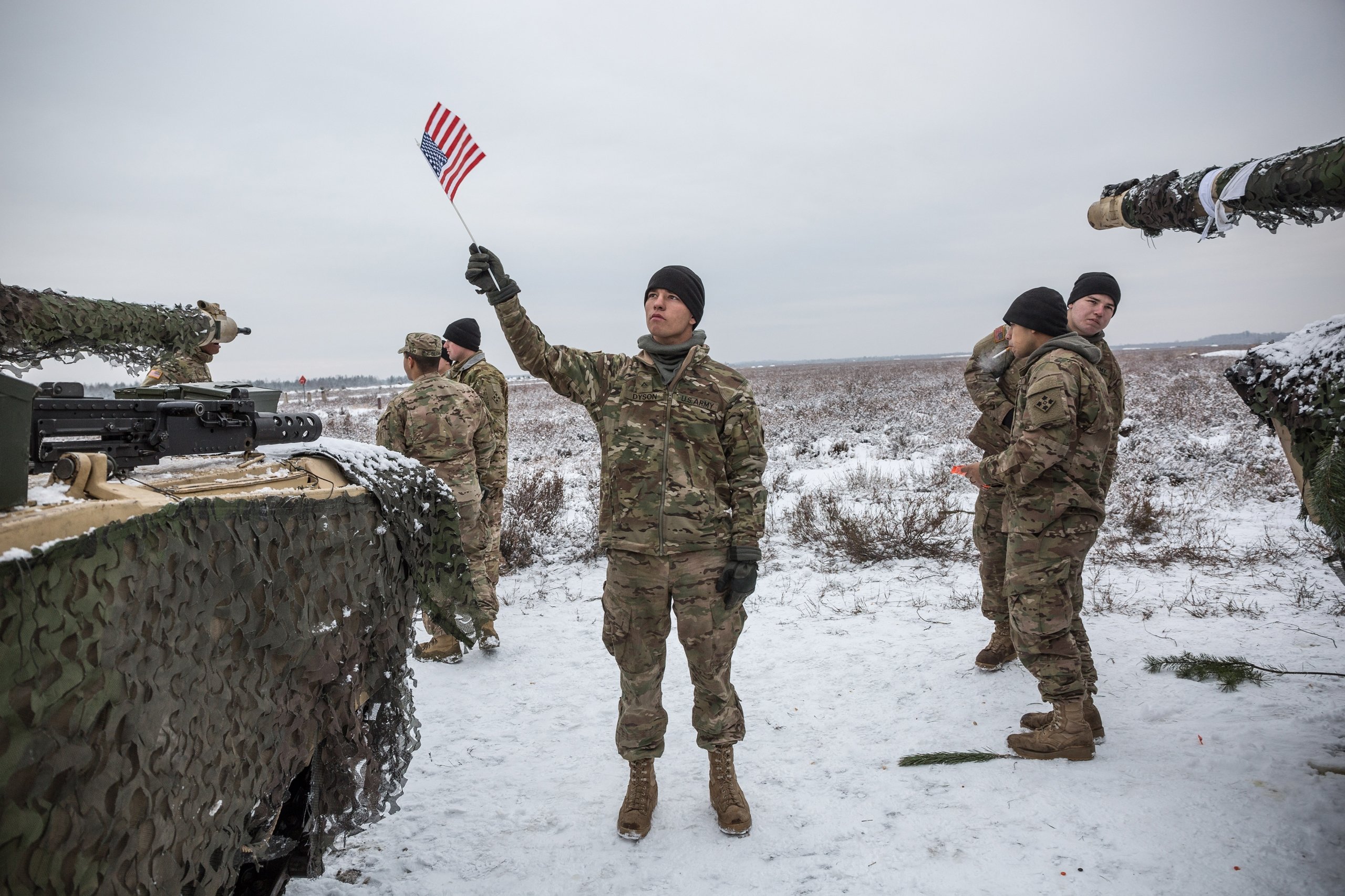 A U.S. soldier with the 3rd Armored Brigade Combat Team, 4th Infantry Division trains in Poland at Camp Karliki in Zagan, Poland