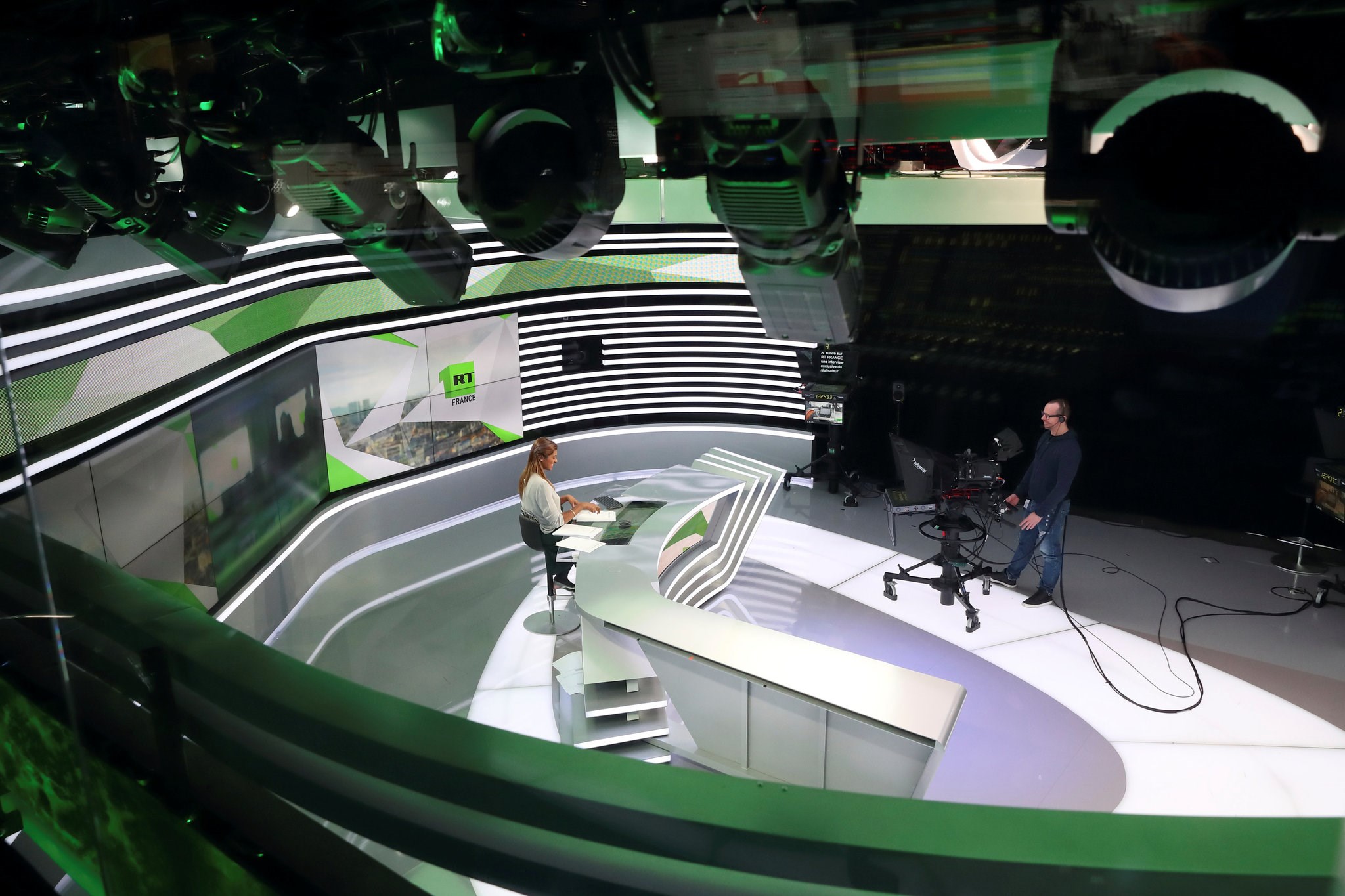 The studio at RT France, in Boulogne-Billancourt, near Paris