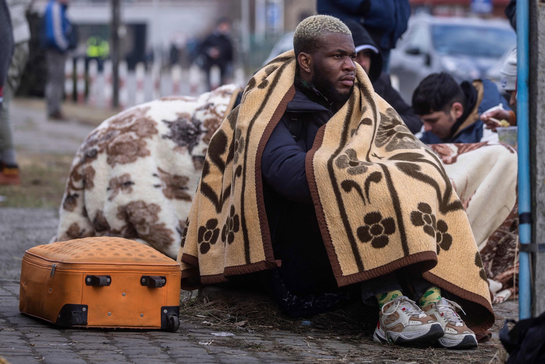 Refugees from Africa, Middle East and India seen at the Medyka pedestrian border crossing in Poland fleeing the conflict in Ukraine, on Feb. 27, 2022