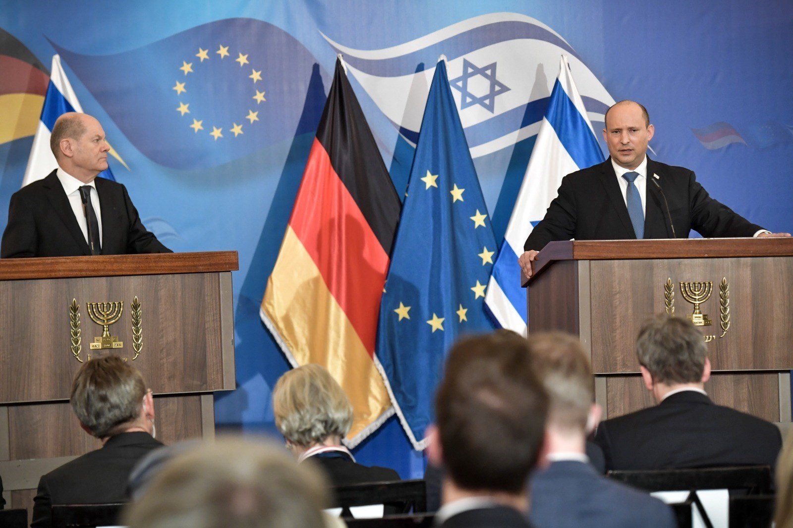 German Chancellor Olaf Scholz and Israeli occupation Prime Minister Naftali Bennett