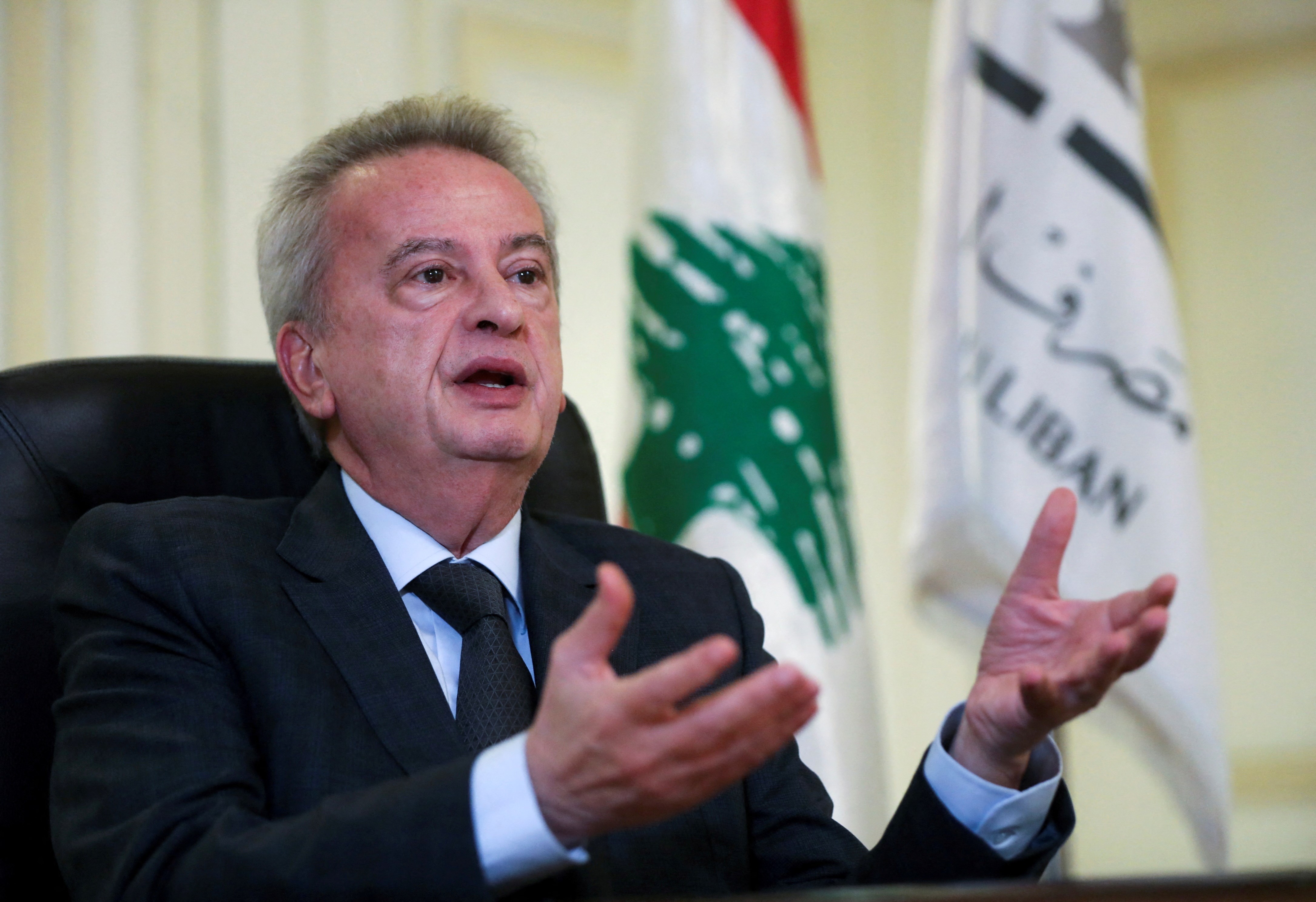 Lebanon's Central Bank Governor Riad Salameh speaks during an interview for Reuters Next conference, in Beirut, Lebanon