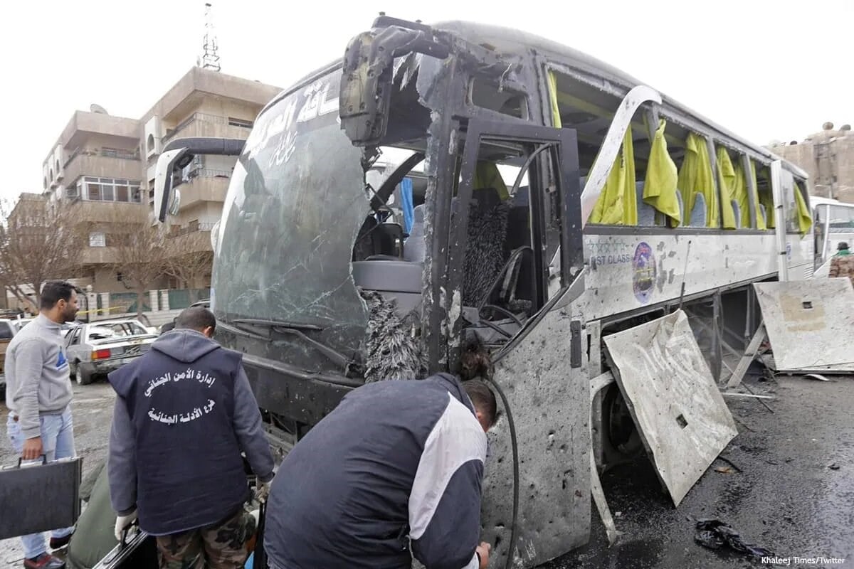 A terrorist attack on a bus in Damascus, March 2017. (AFP)