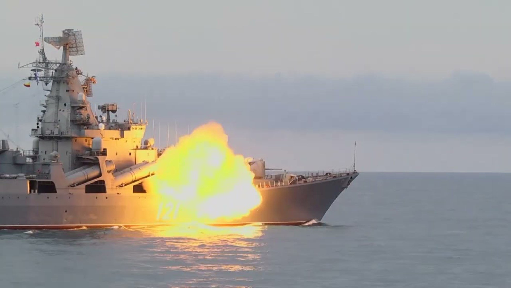 Russia's Moskva cruiser fires a Vulkan missile