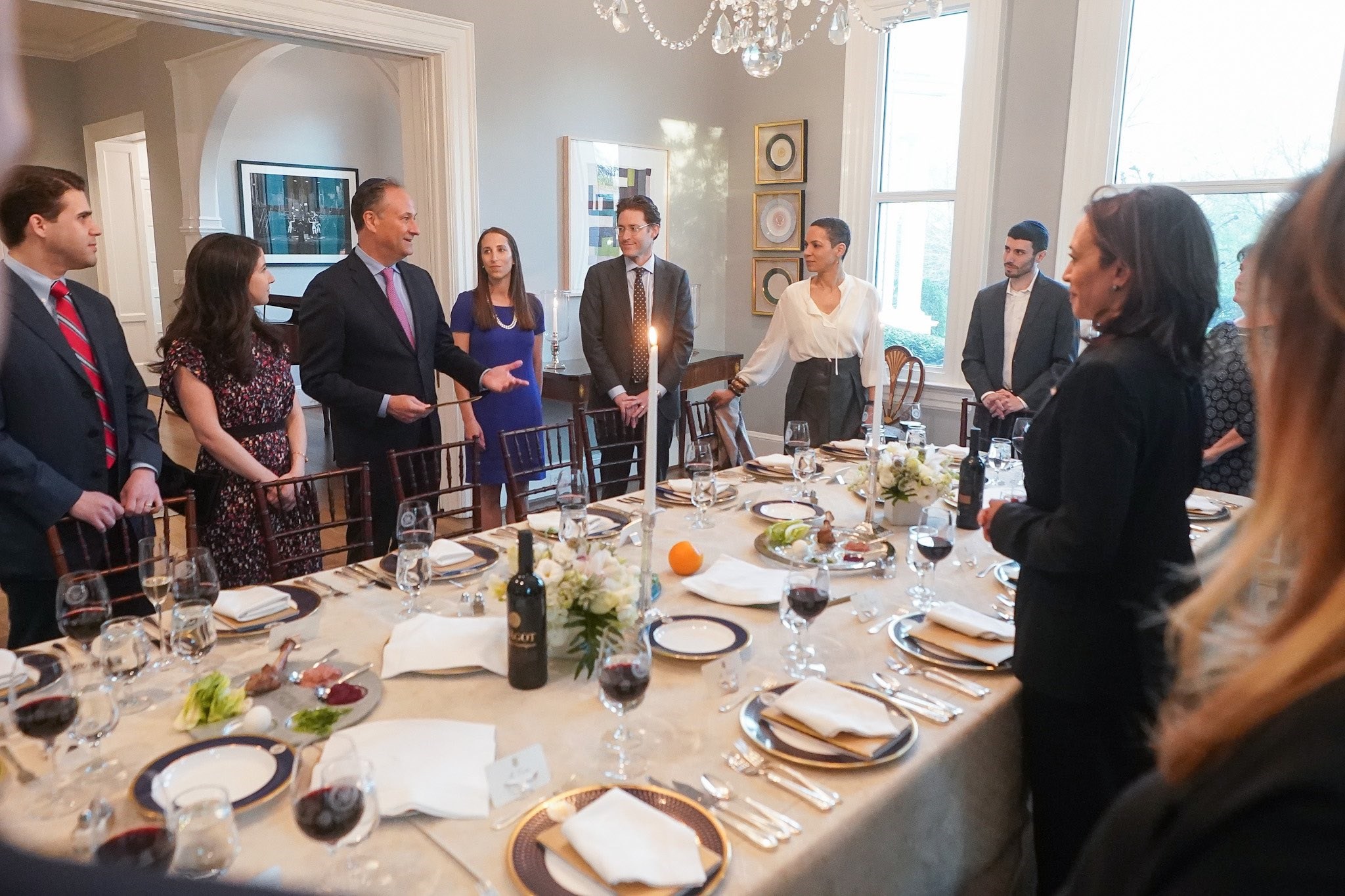 Vice President Kamala Harris and her husband, seen serving wine from an illegal settlement as they host a Passover seder
