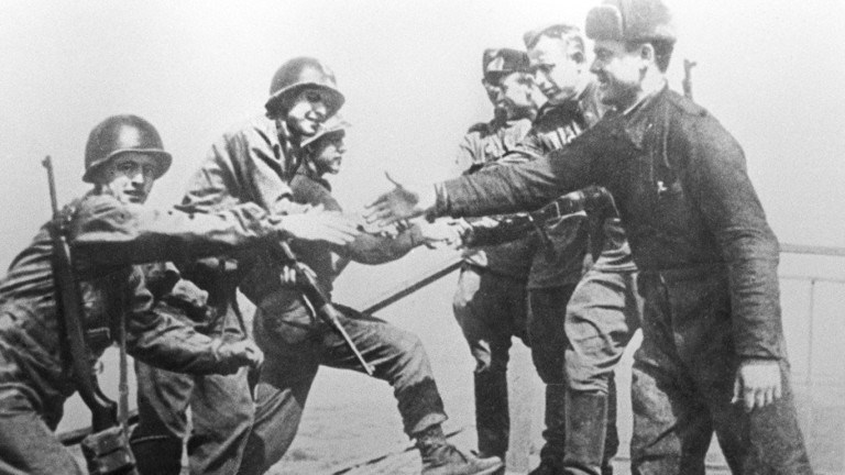 US and Soviet soldiers met near the city of Torgau on April 25, 1945