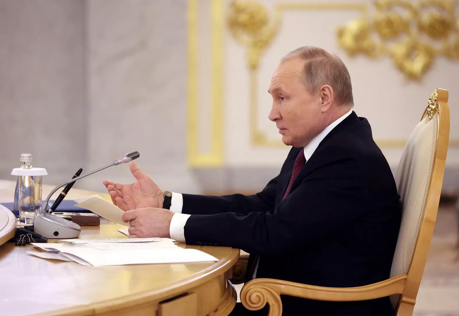 Russian President Vladimir Putin speaking during a CSTO meeting in Moscow, Russia