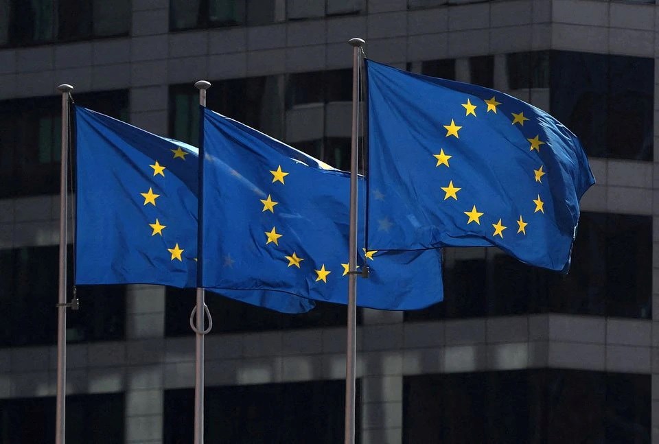 European Union flags fly outside the European Commission headquarters in Brussels, Belgium, April 10, 2019. (REUTERS)