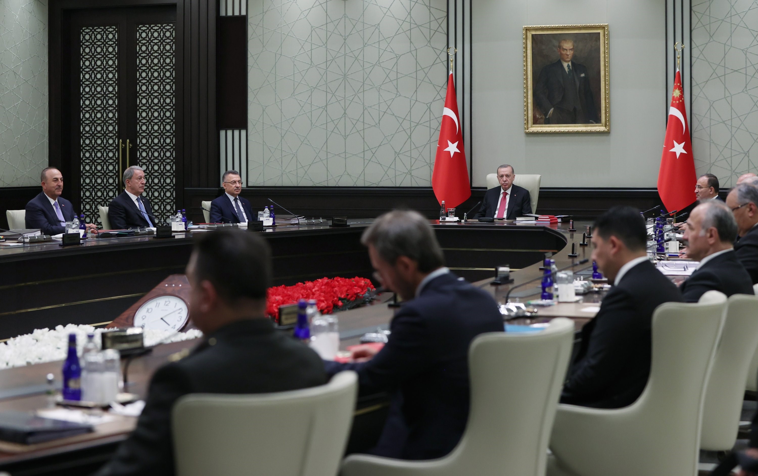 President Recep Tayyip Erdoğan and Turkish officials attend the National Security Council meeting in Ankara, Turkey, May 26, 2022