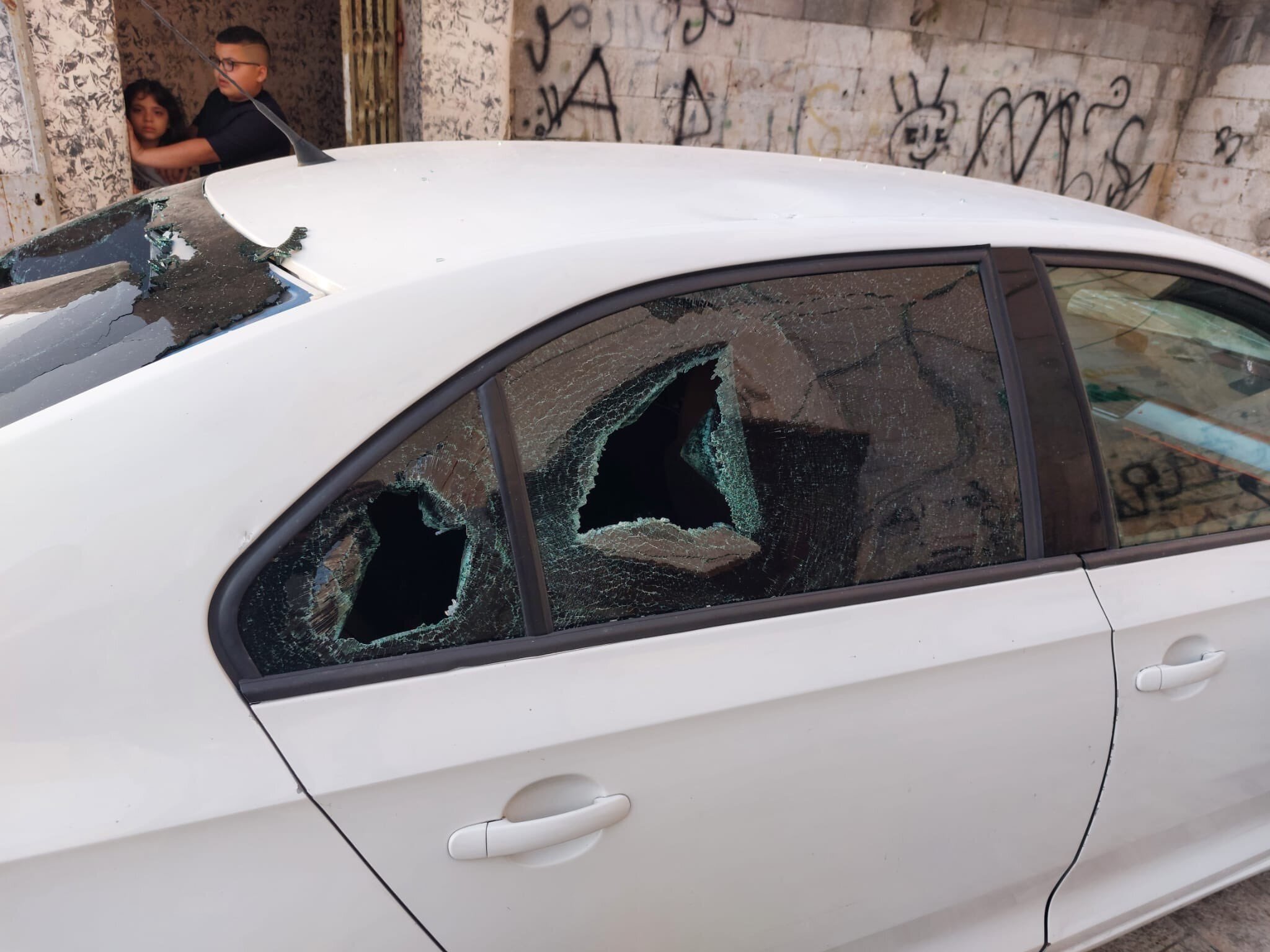 A photo of a smashed vehicle in Sheikh Jarrah which has circulated on Twitter today.