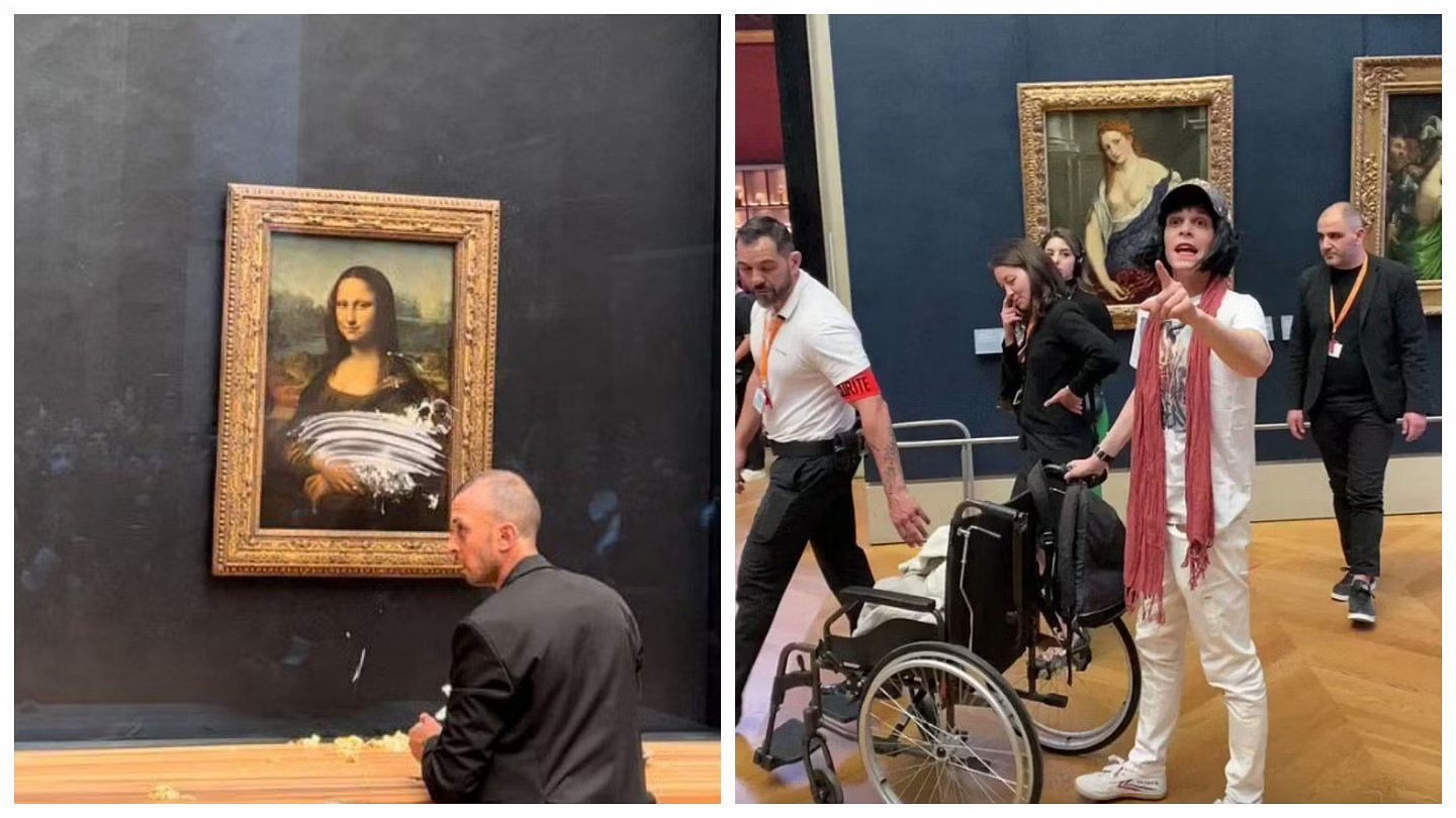 Mona Lisa painting smeared with cake in Louvre