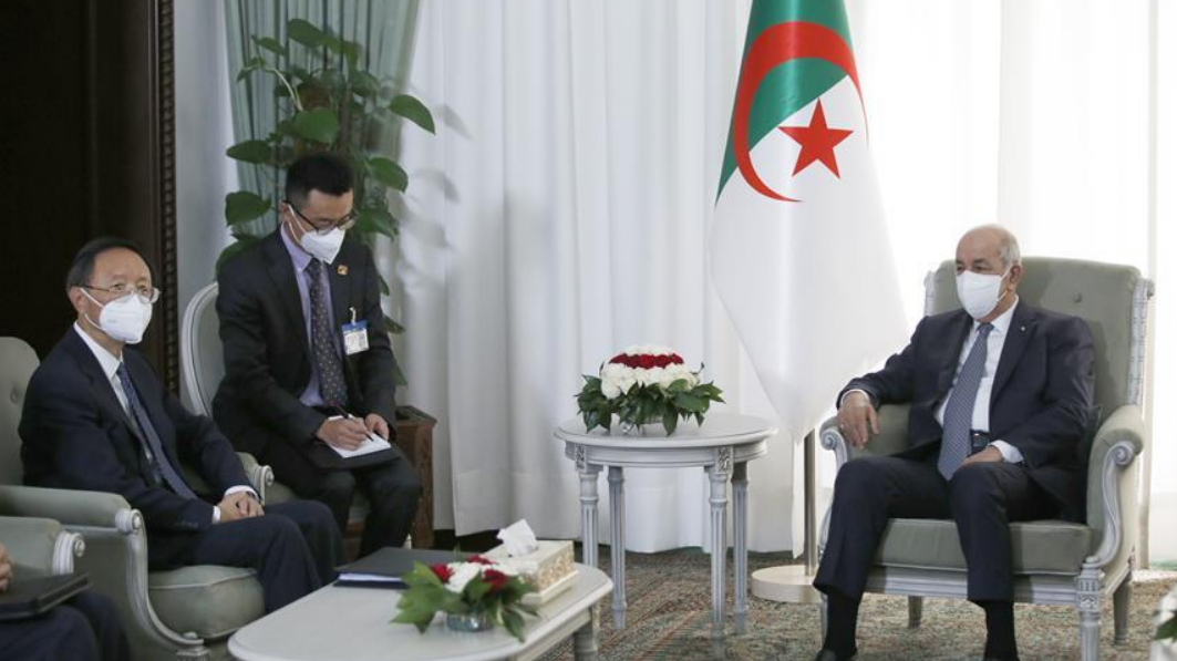 Algerian President Abdelmadjid Tebboune meets with former Chinese Foreign Minister Yang Jiechi, Algiers, Algeria, October 11, 2020