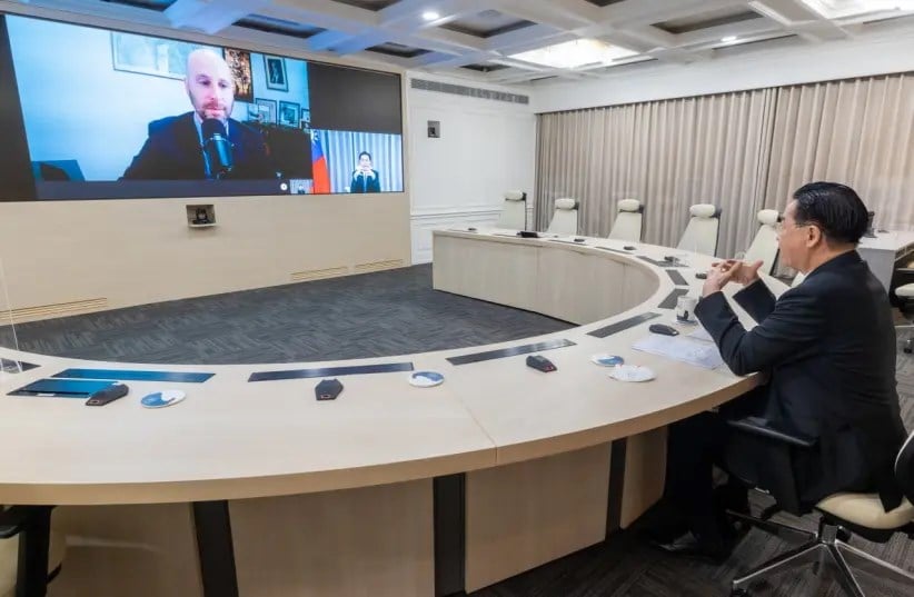 Taiwan's Foreign Minister being interviewed by JPost's Editor-in-Chief