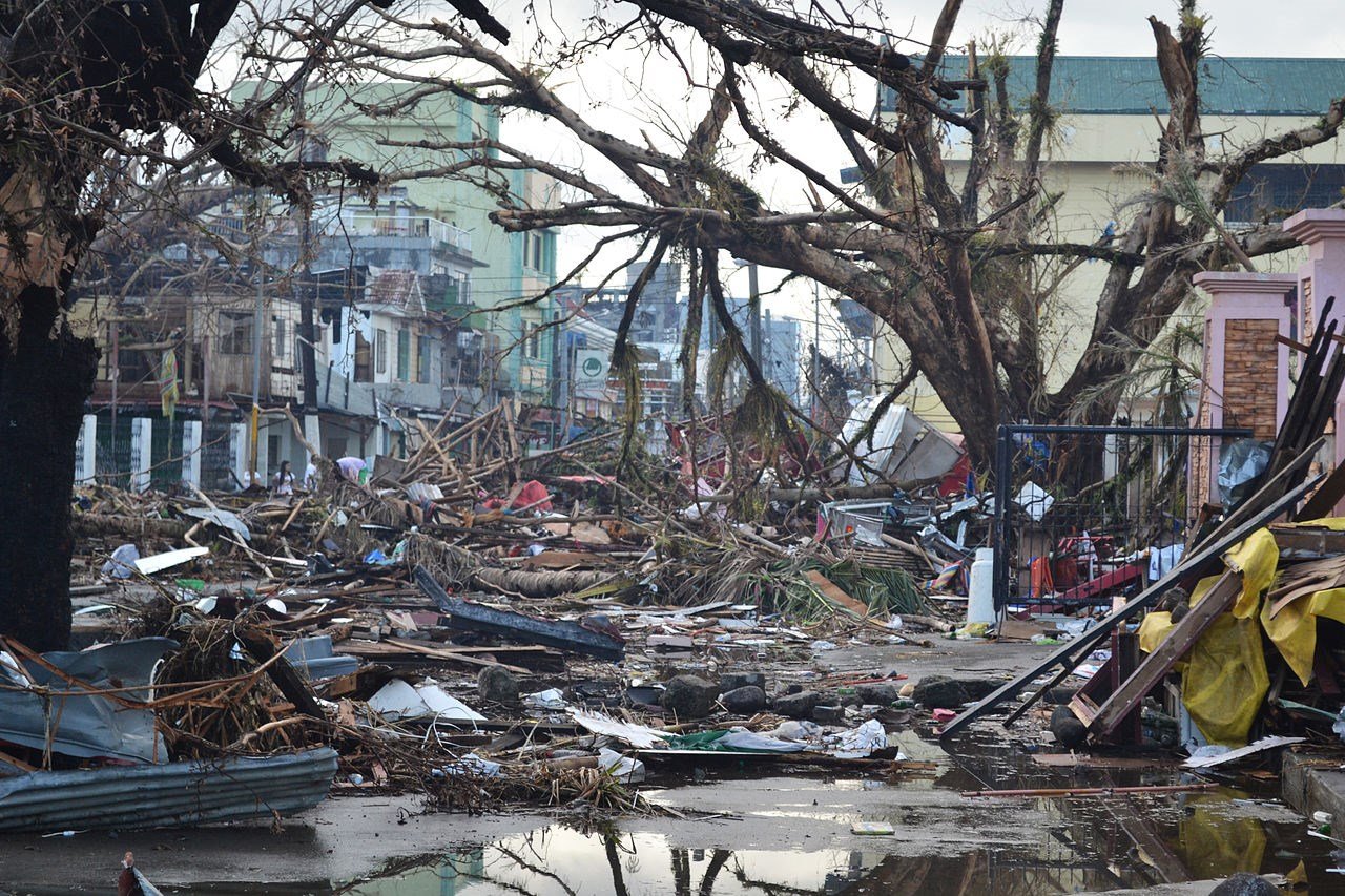 Typhoon Haiyan: Debris lines the streets of Tacloban, Leyte Island in 2013. (Trocaire)