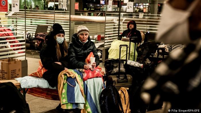 Ukrainian refugees in Berlin's central station. (EPA)