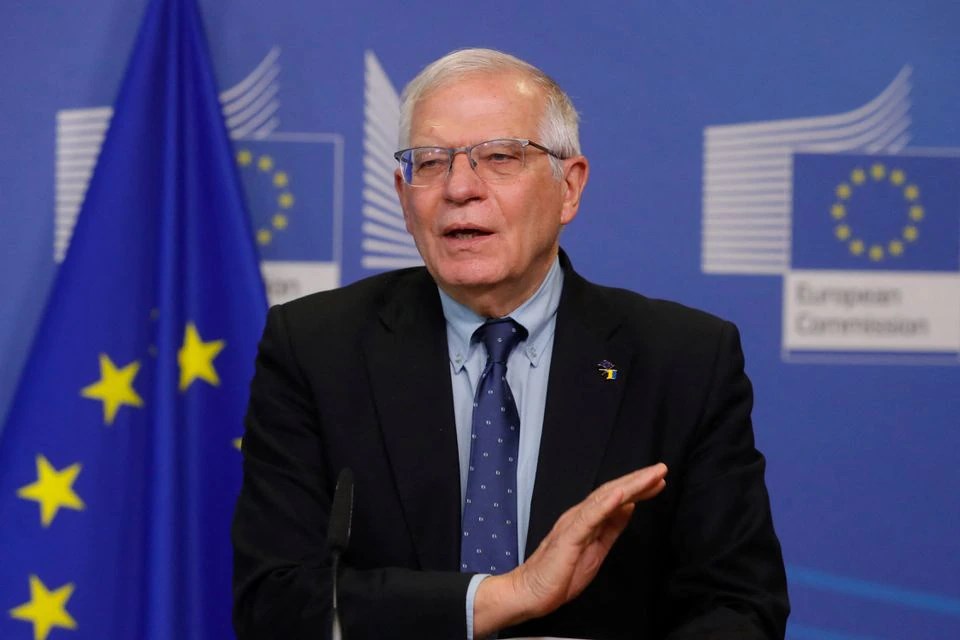 EU foreign policy chief Josep Borrell attends a news conference with European Commission President Ursula von der Leyen in Brussels, Belgium, February 27, 2022 (Reuters)