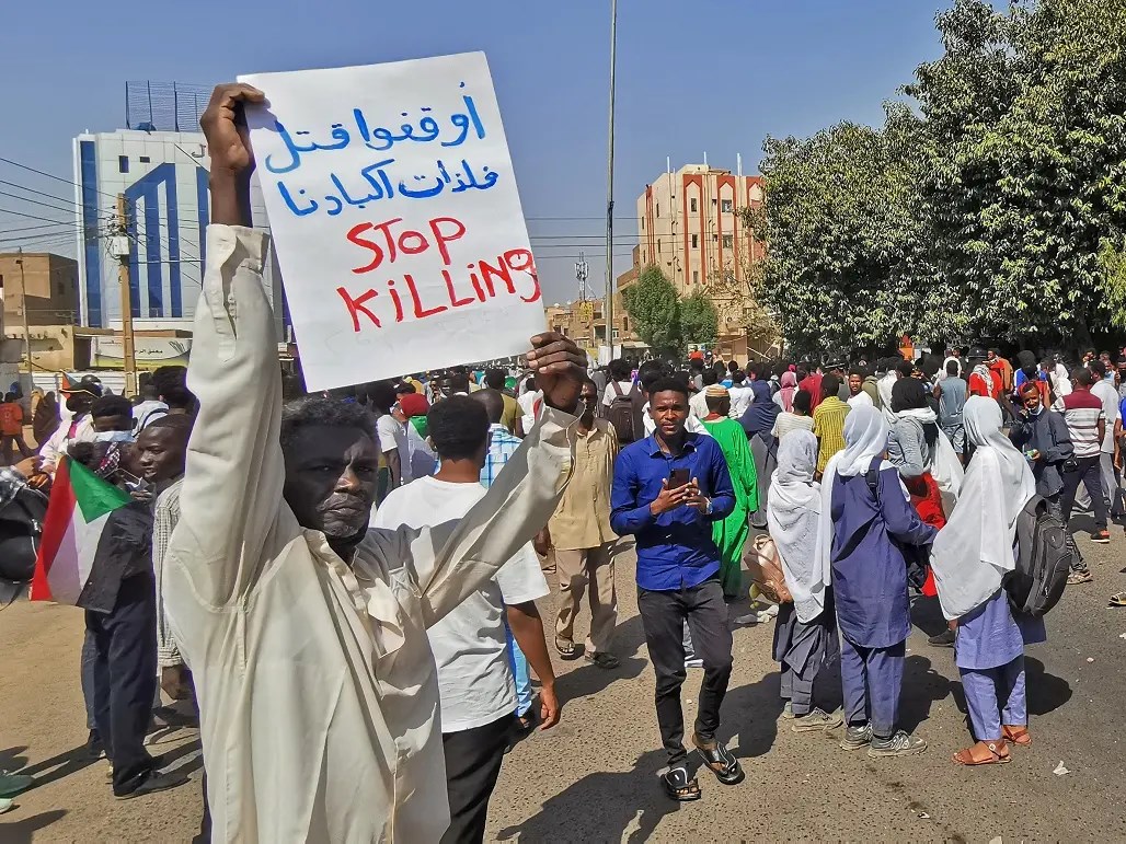 Sudanese protestors rally against the October 2021 military coup, January 13, 2022