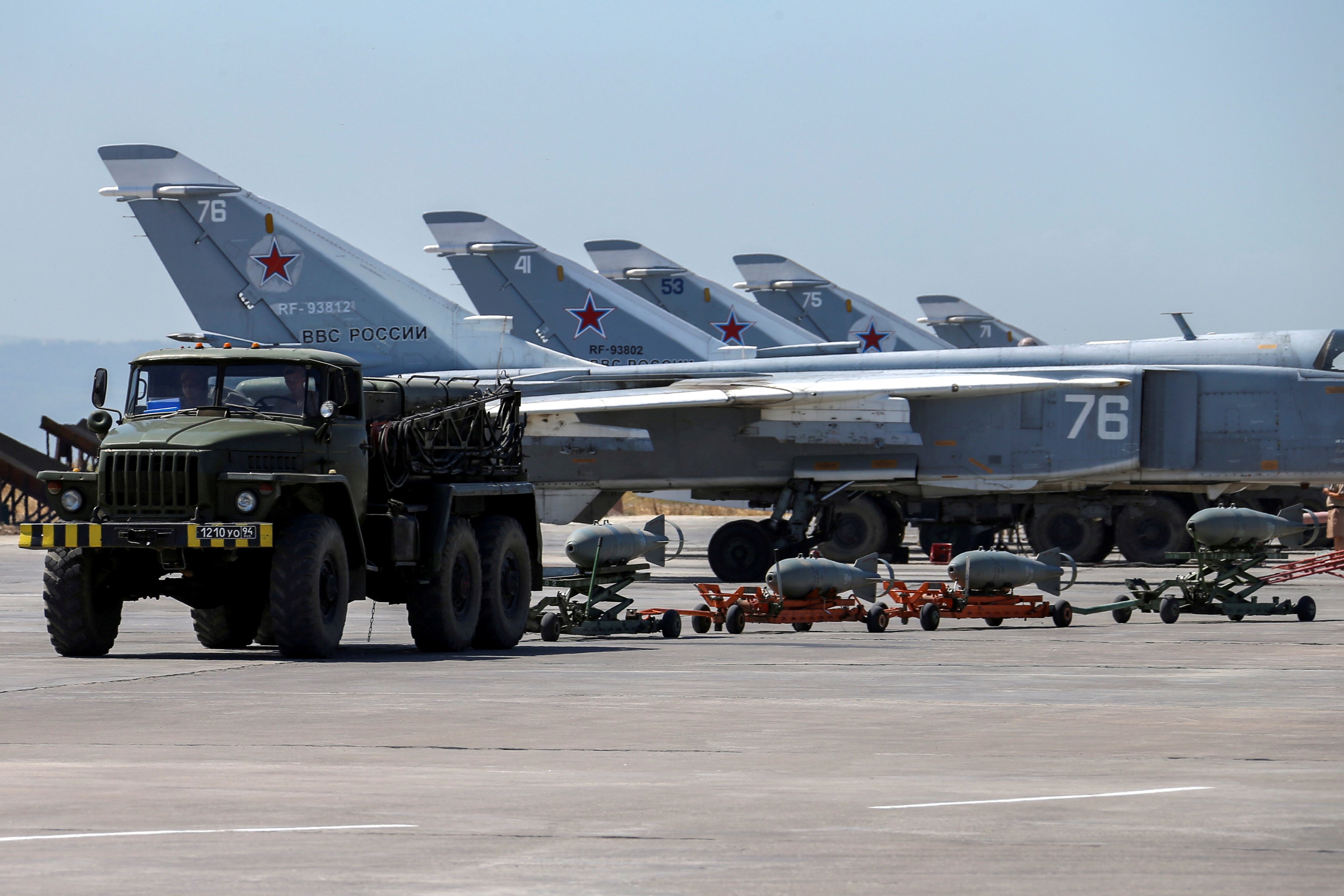 Russian military jets are seen at Hmeymim air base in Syria (Reuters)