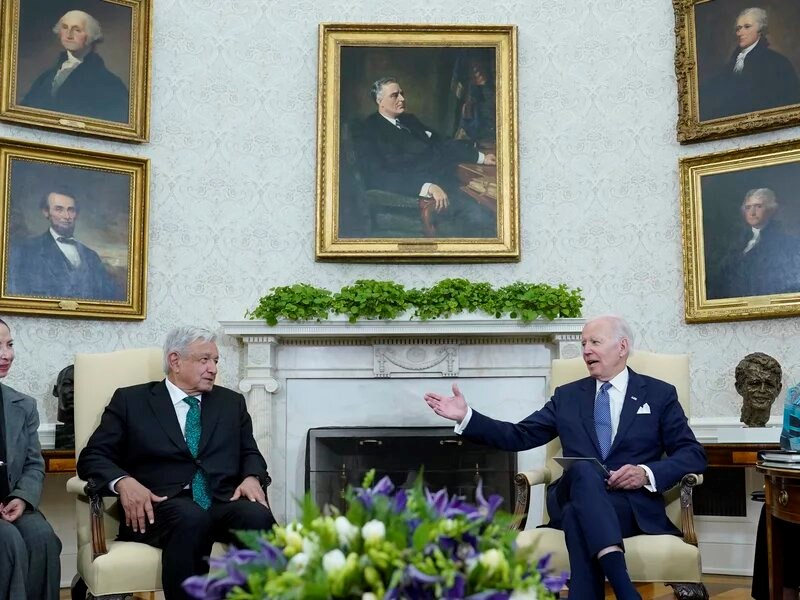 President Biden speaks during his meeting with Mexican President Andres Manuel López Obrador. (AP)