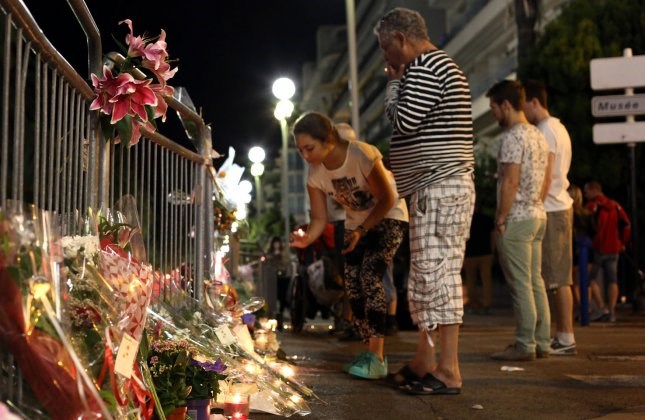 Vigil at the Promenade des Anglais as people mourn in Nice, France, on July 16, 2016, after a terror attack killed 86 people (UPI)