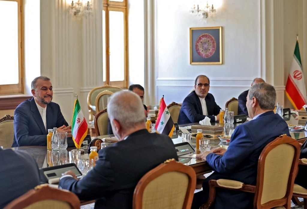 The Syrian delegation to Iran, headed by Foreign Minister Faisal Mekdad, meets with its Iranian counterpart, headed by Foreign Minister Hossein Amir-Abdollahian in Tehran, Iran, on July 20, 2022