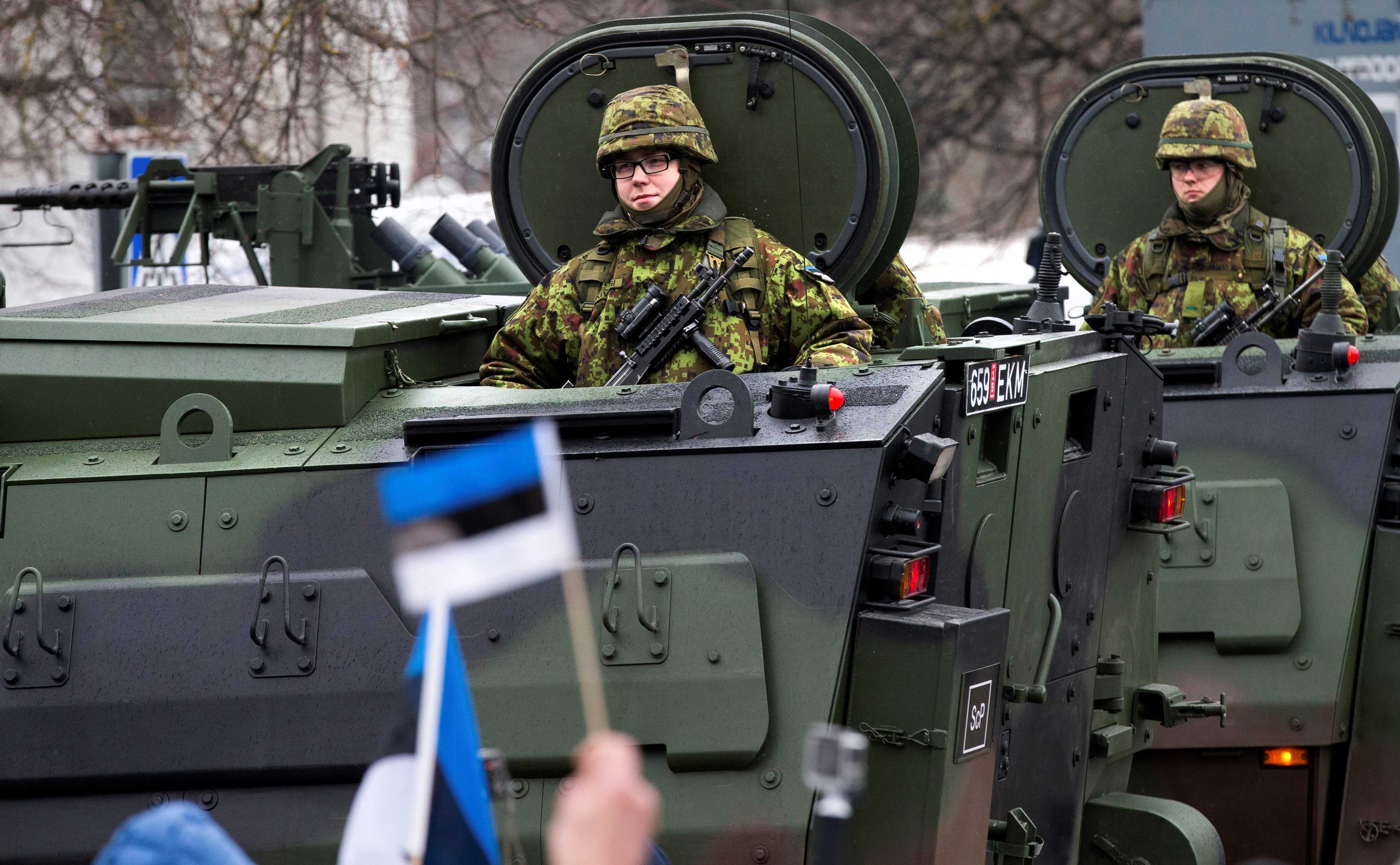 Estonian troops parade in Narva, Estonia, Tuesday, Feb. 24, 2015 (AP)