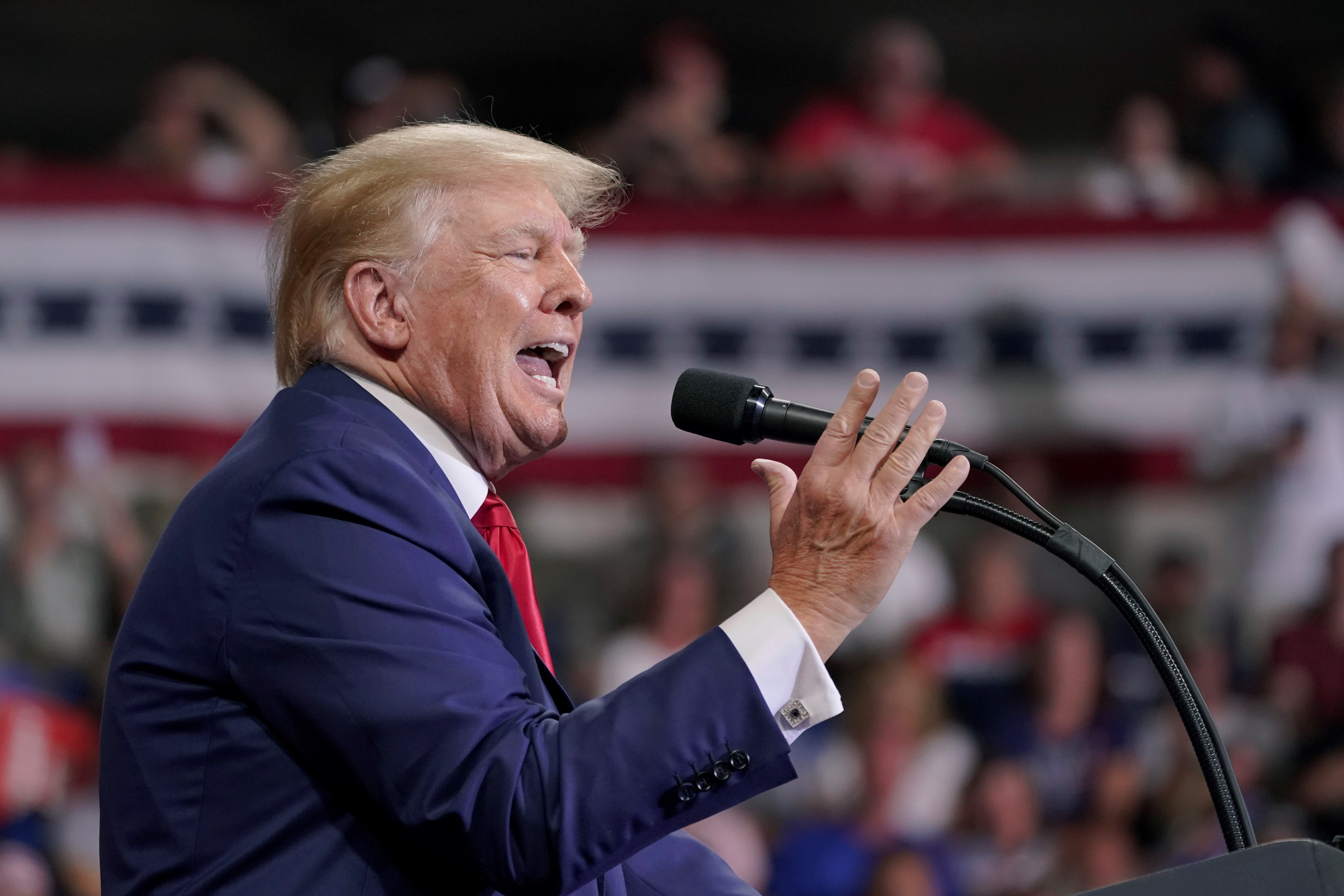 Former President Donald Trump speaks at a rally in Wilkes-Barre, Pa., Saturday, Sept. 3, 2022 (AP Photo/Mary Altaffer)