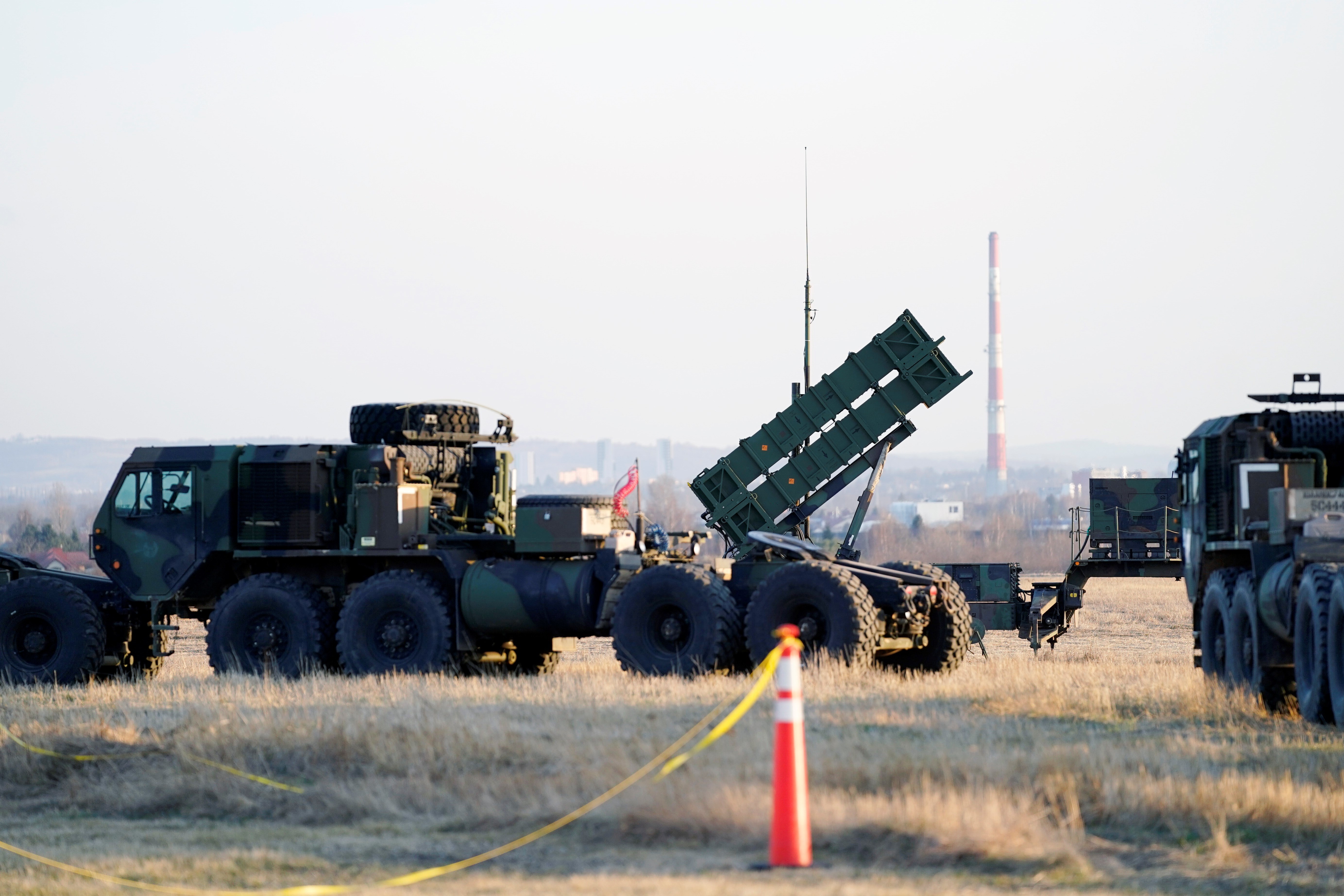 Patriot missiles are seen at the Rzeszow-Jasionka Airport, March 25, 2022, in Jasionka, Poland (AP Photo/Evan Vucci, File)