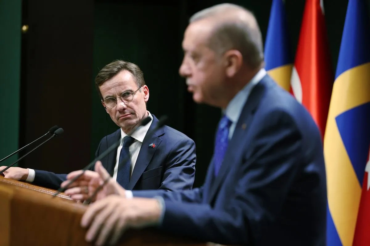 Turkish President Recep Tayyip Erdogan and Swedish Prime Minister Ulf Kristersson holding a joint news conference in Ankara in November 2022 (Anadolu Agency)